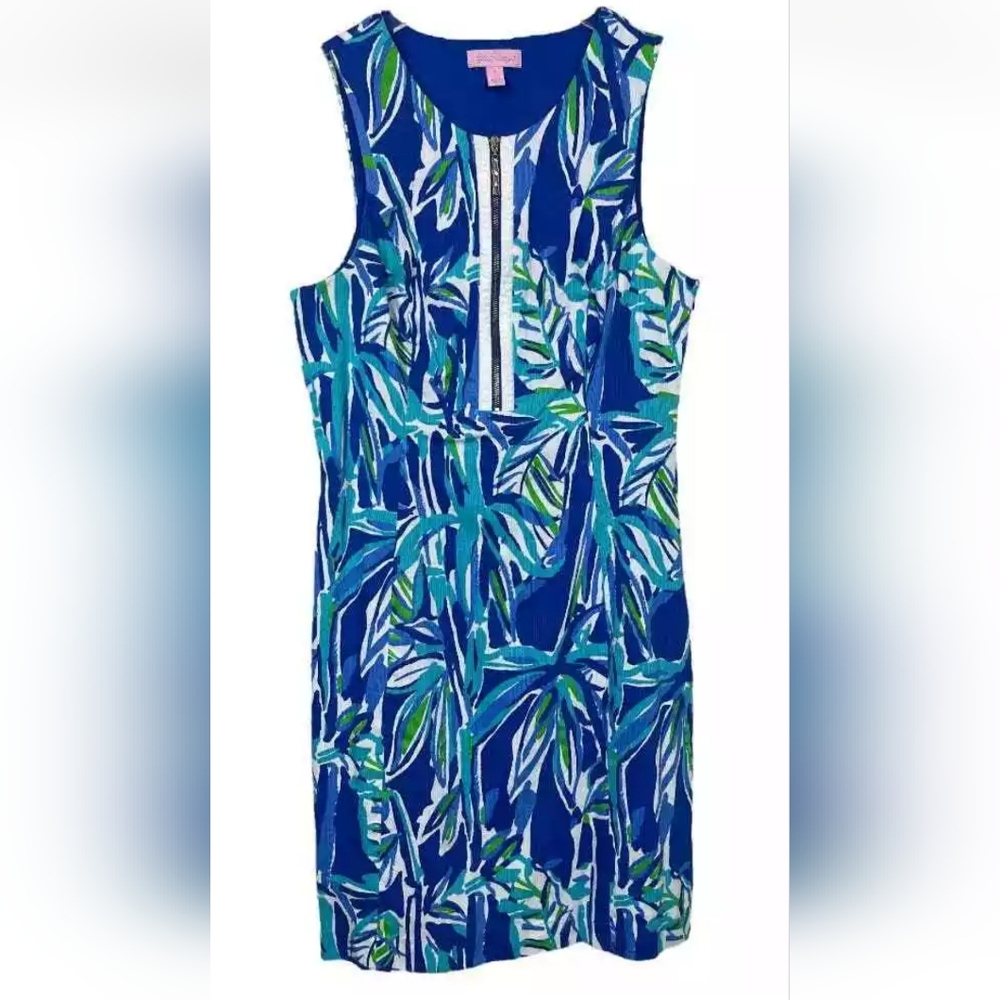 Lilly Pulitzer Penelope Blue Crush Bamboo Zip Cut Out Shift Dress Size 12